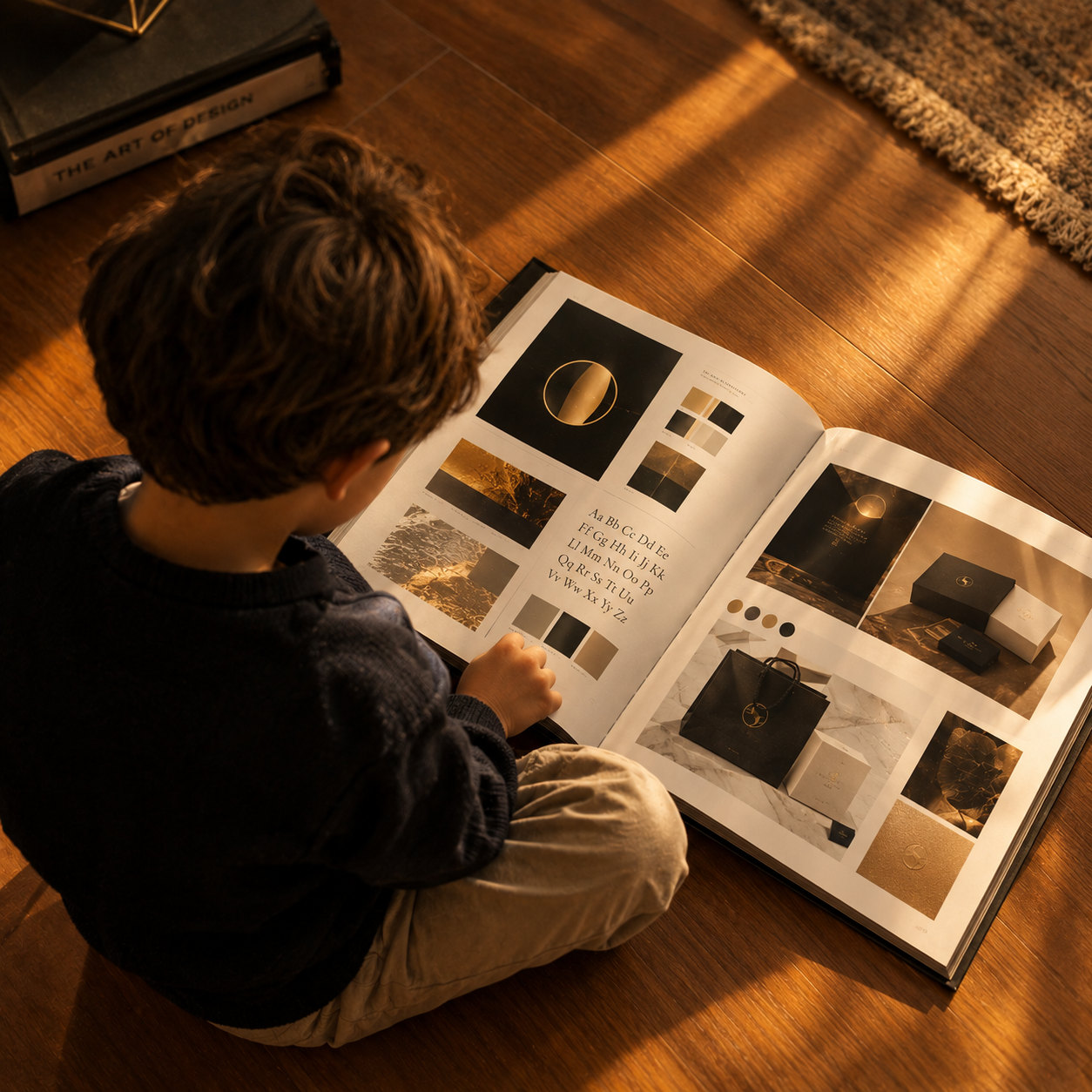 Child reading luxury brand guidelines book